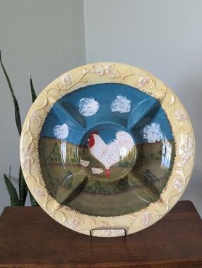 Cottage Rooster Ceramic Divided Compartment Serving Plate